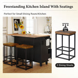 Bellemave 3 Piece Kitchen Bar Table Set Kitchen Island Set with 2 Stools and Drop Leaf, Island Table Set with Seating, Storage Cabinet, Drawers and Towel Rack (Black) Bellemave