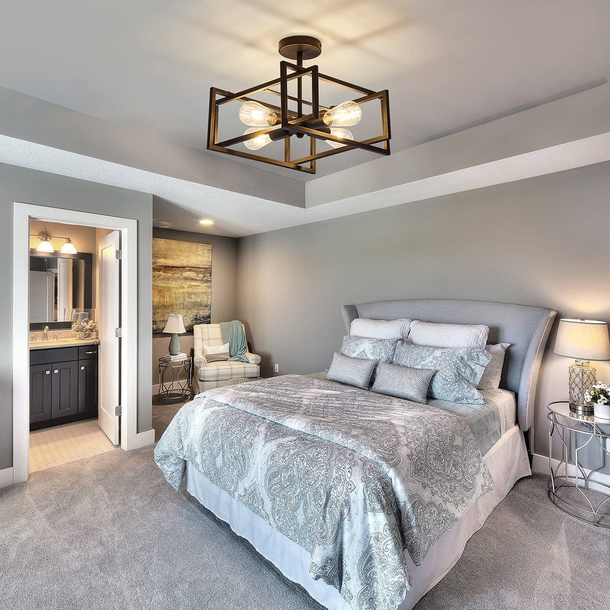 ZGLAOJT 4-Lights Close to Ceiling Light，Black Light Fixture Industrial Flush Mount Ceiling Light ，Farmhouse Chandelier Lighting for Kitchen Island Dining Room Bedroom Foyer Hallway ZGLAOJT