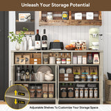 knoworld Buffet Cabinet with Storage Farmhouse with 4 Doors, 55'' Large Kitchen Storage Cabinet Wood Coffee Bar Buffet Sideboard for Kitchen, Dining Room, Entryway knoworld