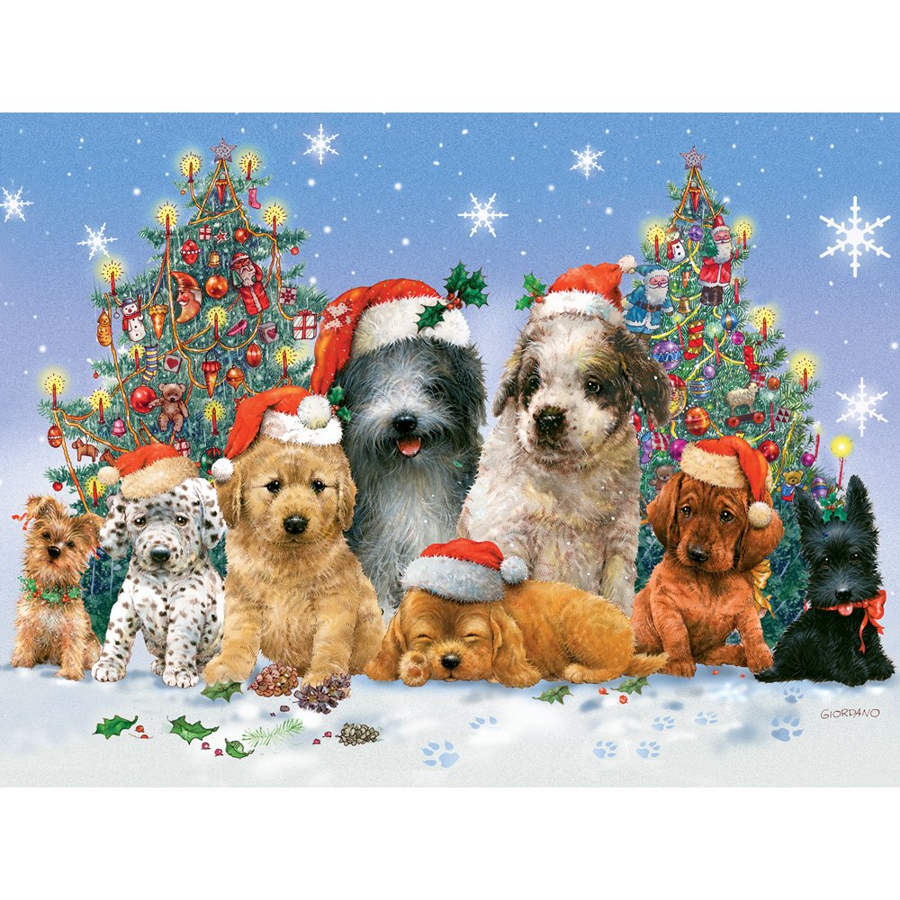 Bits and Pieces – Large 300 Piece Jigsaw Puzzle for Adults – Canine Christmas - Dogs, Puppies, Holiday Jigsaw Puzzle by Artist Giordano Studios, Completed Puzzle Size: 18" x 24" Bits and Pieces