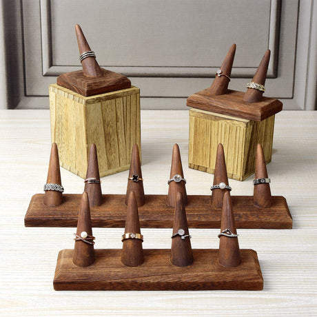 MOOCA 2 Pcs Set Finger Ring Stand Jewelry Display Holder Showcase Display Stands 11 x 2 1/4 x 2 3/4 in, Brown Color MOOCA