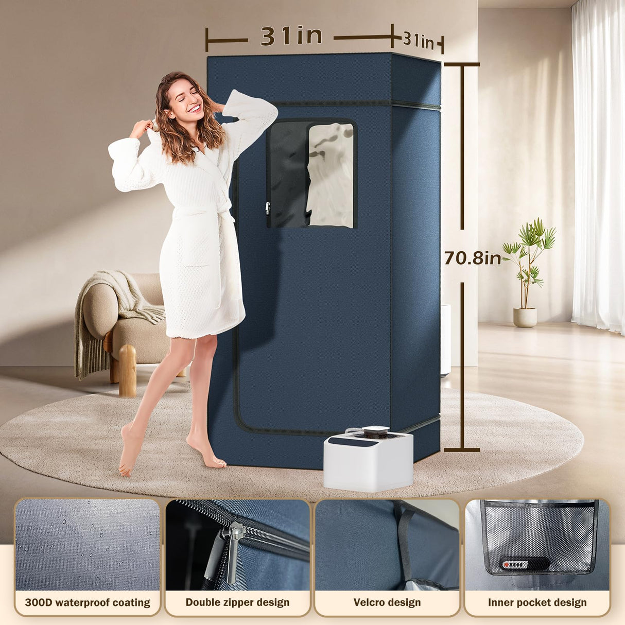 Portable Home Steam Sauna Box, Full Size Personal Sauna Tent for Home Spa, Indoor Sauna Relaxation Kit with 2.6L & 1000 Watt Steam Generator, Remote Control, Foldable Chair, Foot Rest, Mat TATDOL