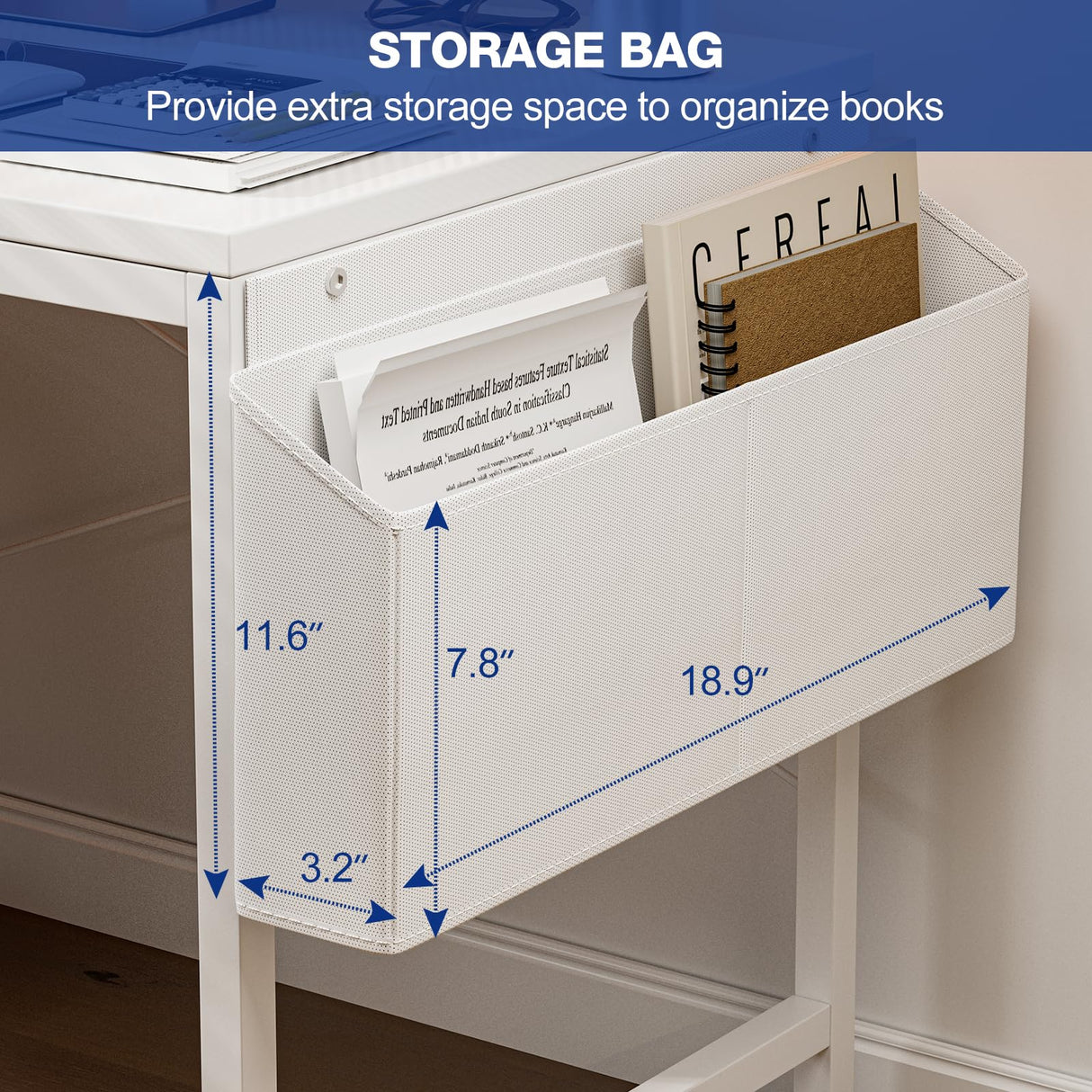 Grandder Gaming Desk 40 Inch with Power Outlet and LED Light, Computer Desk with Reversible Shelves and Storage Drawer, Pc Small Desk for Home Office Table with Bag, Carbon Fiber White Grandder