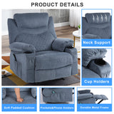Comermax Fabric Massage Recliner Chairs with Heat Massaging Manual Reclining Chair Overstuffed Heated Recliners with Cup Holders for Adults Blue Comermax