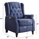 Wingback Pushback Recliner Chair, High Back Upholstered Armchair with Solid Wood Legs, Rivet Decoration, Blue Bonzy Home