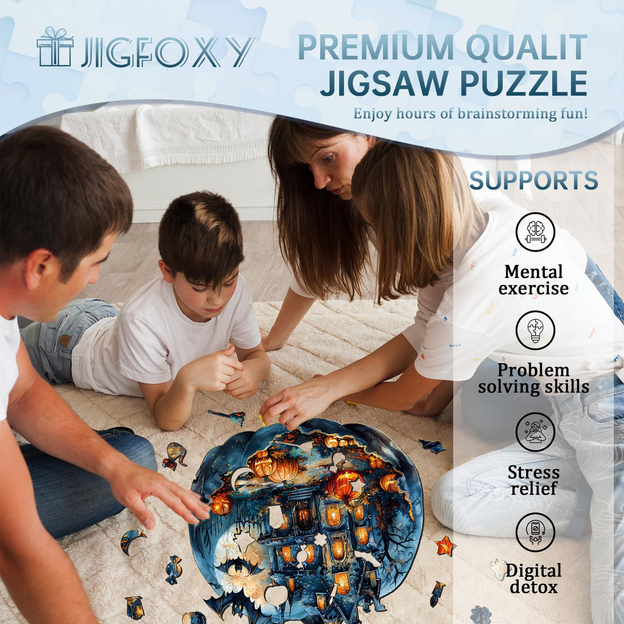 Jigfoxy Wooden Puzzles for Adults, Halloween Pumpkin Wood Puzzles Adult, Unique Animal Shape Wooden Jigsaw Puzzles for Adults, Birthday Gifts for Puzzle Lovers, Family (S-8.5 * 7.8in-100pcs) Jigfoxy