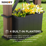 Sunjoy 13 ft. x 15 ft. Hardtop Gazebo, Outdoor Black Steel Roof Gazebo Aluminum Framed Gazebo with Planters and Ceiling Hook for Patio, Garden, and Backyard Activities by SummerCove SummerCove