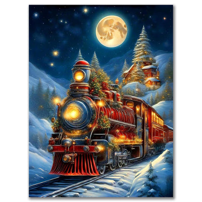Christmas Diamond Painting Kits for Adults - Christmas Train Diamond Art for Adults Beginner DIY 5D Full Round Drill Gem Art Paint with Home Wall Decor (12x16in)