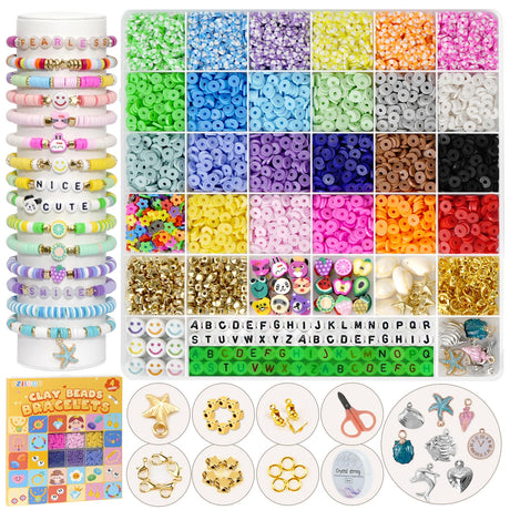 FZIIVQU 6100Pcs Clay Beaded Bracelet Making Kit for Girls 24 Colors Friendship Bracelet Beads Kit with Letter Beads Polymer Heishi Bead for Jewelry Making FZIIVQU