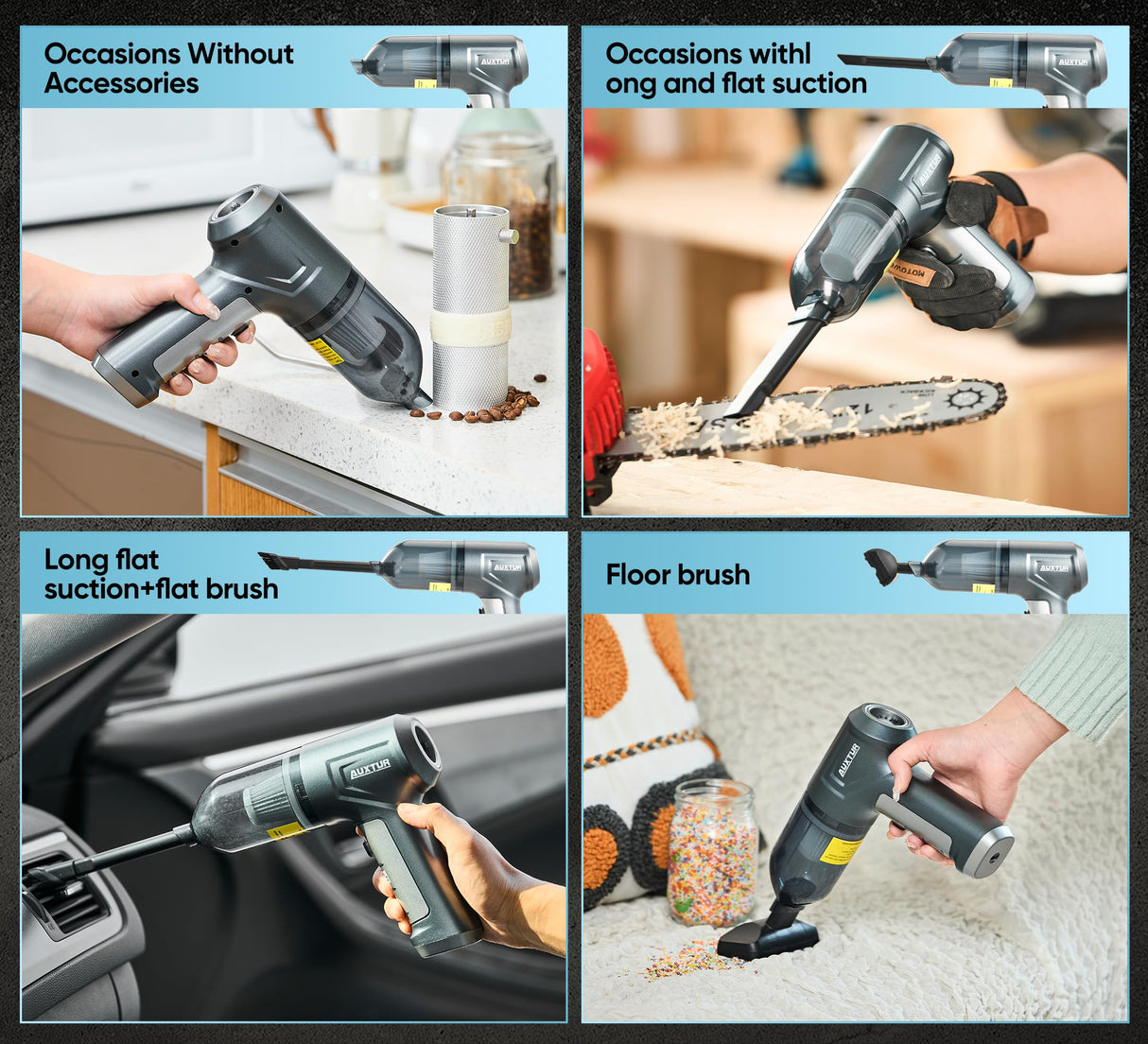 AUXTUR Car Vacuum Portable Cordless Handheld 3 in 1 High Power|15000PA Brushless Motor|Super Suction Mini Car Vacuum with Super Endurance for Car and Home AUXTUR