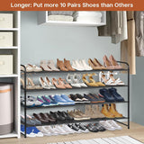 KIMBORA 4 Tier Long Shoe Rack for Closet Floor, Wide Shoe Shelf Storage Organizer 30-Pairs Stackable Sneaker Organizer for Closet, Bedroom (Black) KIMBORA