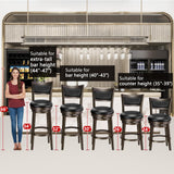 PrimeZone Swivel Bar Stools Set of 2, 30 Inch Bar Height Barstools, Black Faux Leather Bar Stool with High Backrest & Solid Wood Legs & Wrap-Around Footrest, Counter Stools for Kitchen Island, Pub PrimeZone