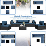 Shintenchi 7 Pieces Outdoor Patio Sectional Sofa Couch, Wicker Furniture Patio Conversation Sets with Washable Cushions & Coffee Table for Garden, Poolside, Backyard (Aegean Blue) Shintenchi