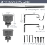 Stockton 26-48 Inch Adjustable Curtain Rod Set, 5/8 Inch Diameter in Walnut Decopolitan