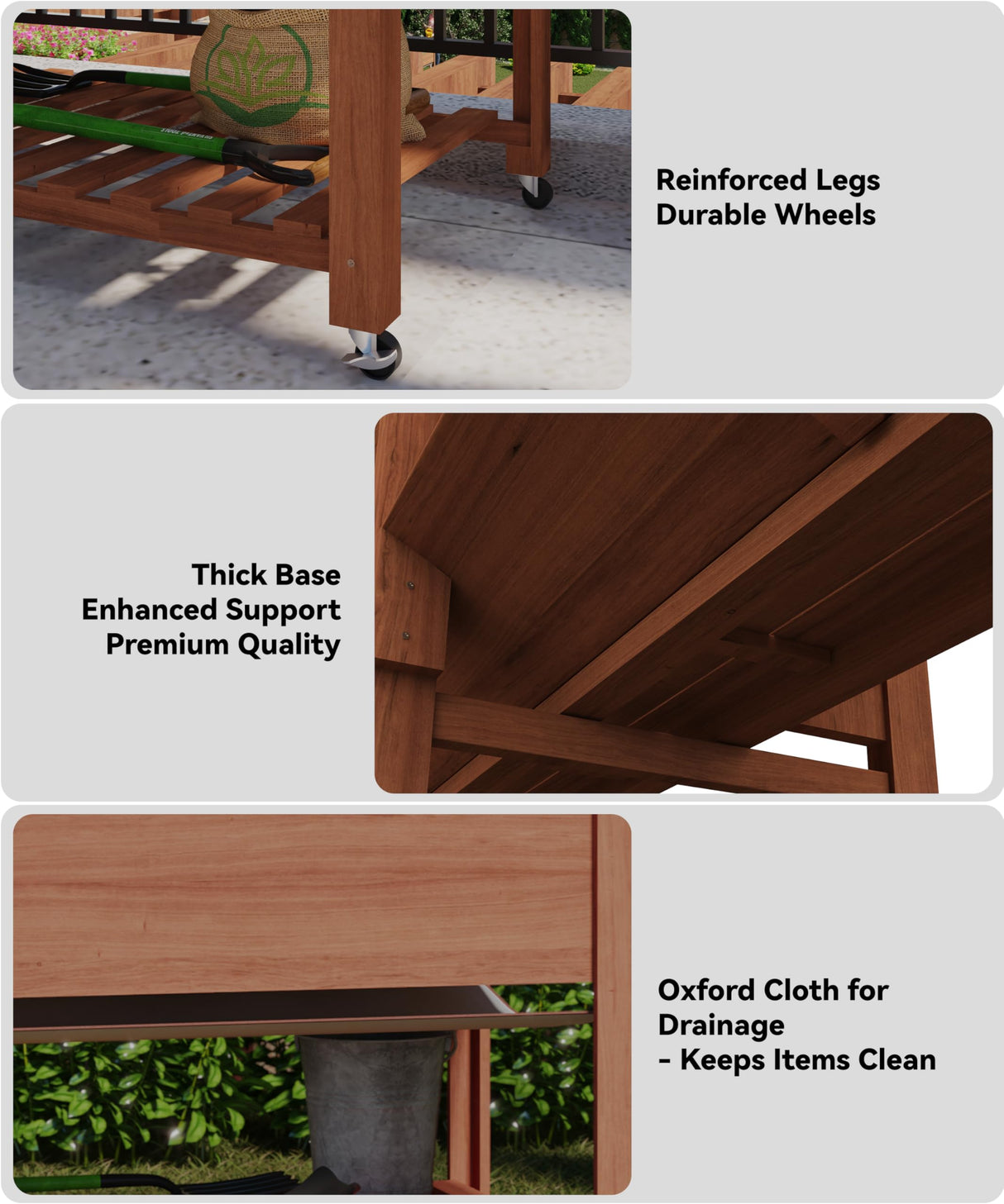 GarveeHome Raised Garden Bed 48x24x32-Inch Mobile Elevated Wood Planter Raised Beds w/Lockable Wheels, Storage Shelf, and Protective Liner for Indoor/Outdoor Gardening,Acorn Brown GarveeHome