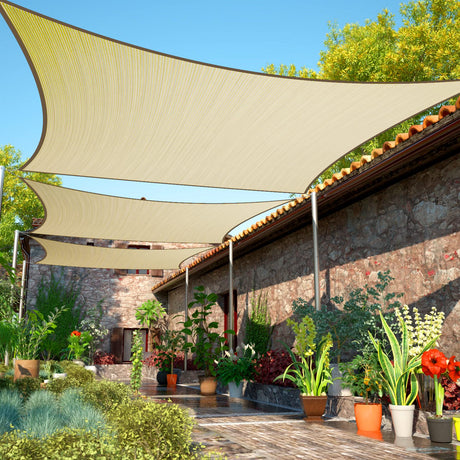ShadeMart 8' x 14' Beige Sun Shade Sail Rectangle Canopy Fabric Cloth Screen, Water and Air Permeable & UV Resistant, Heavy Duty, Carport Patio Outdoor - (We Customize Size) SMSL ShadeMart