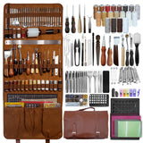 FIOQE 588Pcs Leather Craft Kit with 52 Stamps, 15 Wax Threads, Cutting Mat, 100+ Tools - DIY Leatherworking Set for Bag, Belt, Jacket - Engraving, Punching, Sewing, Stamping Tools for Beginners & Pros Fioqe