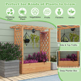 HAPPYGRILL Raised Garden Bed with Trellis, Freestanding Garden Planter Box with Side & Top Trellis, Drainage Holes, Wooden Planter Raised Bed for Vine Climbing Plants, Vegetables, Flowers, Herbs HAPPYGRILL