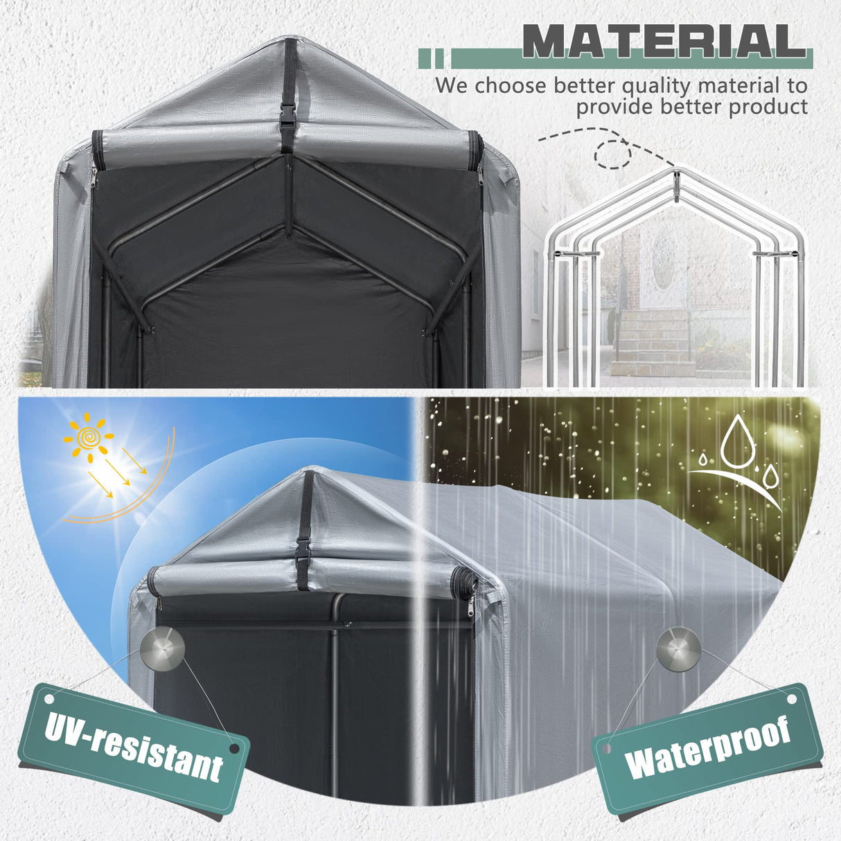 Flamaker Storage Shed 6' x 3' Metal Frame Outdoor Waterproof Carport Shelter with Rollup & Zipper Door Garage Tent for Bike, Motorcycle, Firewood Flamaker