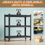 TOPASS Workbench on Wheels, Adjustable Heavy Duty Work Table with Wheels, Heavy Duty Workstation, Metal Tool Work Bench for Garage Warehouse Workshop, 32" H x 18" D x 34" W Topass