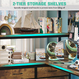 Loft Bed Twin Size with L-Shaped Desk and Storage, Metal Bunk Bed with Desk Underneath and LED Lights & Charging Station, Twin Loft Bed with Desk, 5 Drawer 2 Pegboards, Safety Guard Ladder, Brown BYSAUD