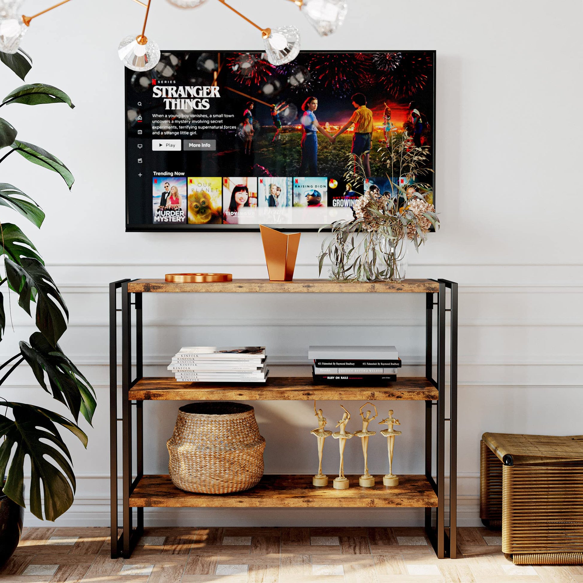 Industrial Vintage Brown 3-Tier Bookshelf by IRONCK - Sturdy Metal Frame & Spacious Storage - WoodArtSupply