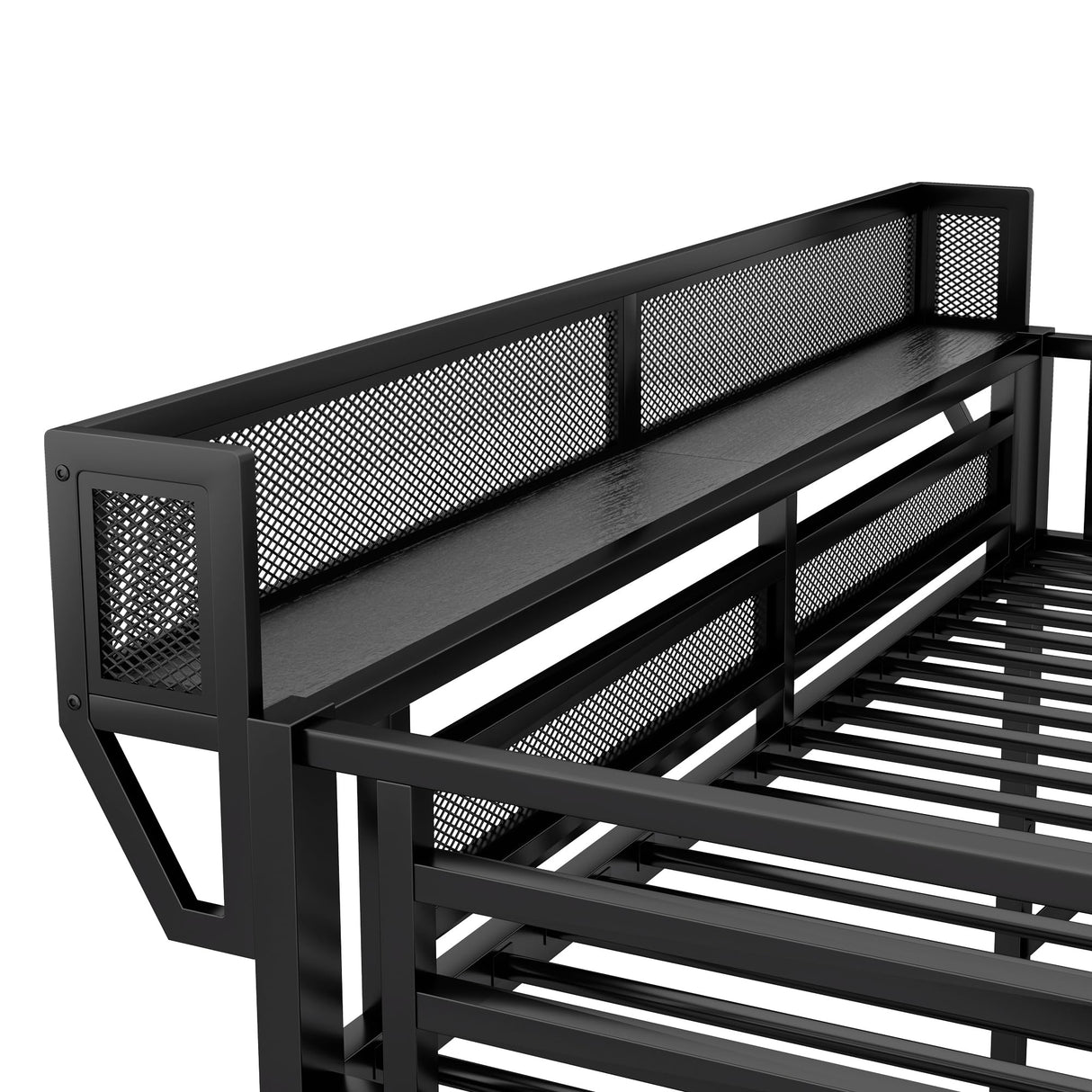 Mirightone Full Size Loft Bed with Stairs, Metal Loft Beds, High Loft Bed Frame with Storage Shelves, Lofted Full Bed with Wardrobe for Kids and Teens, No Box Spring Needed (Black) Mirightone