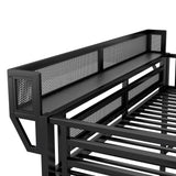 Mirightone Full Size Loft Bed with Stairs, Metal Loft Beds, High Loft Bed Frame with Storage Shelves, Lofted Full Bed with Wardrobe for Kids and Teens, No Box Spring Needed (Black) Mirightone