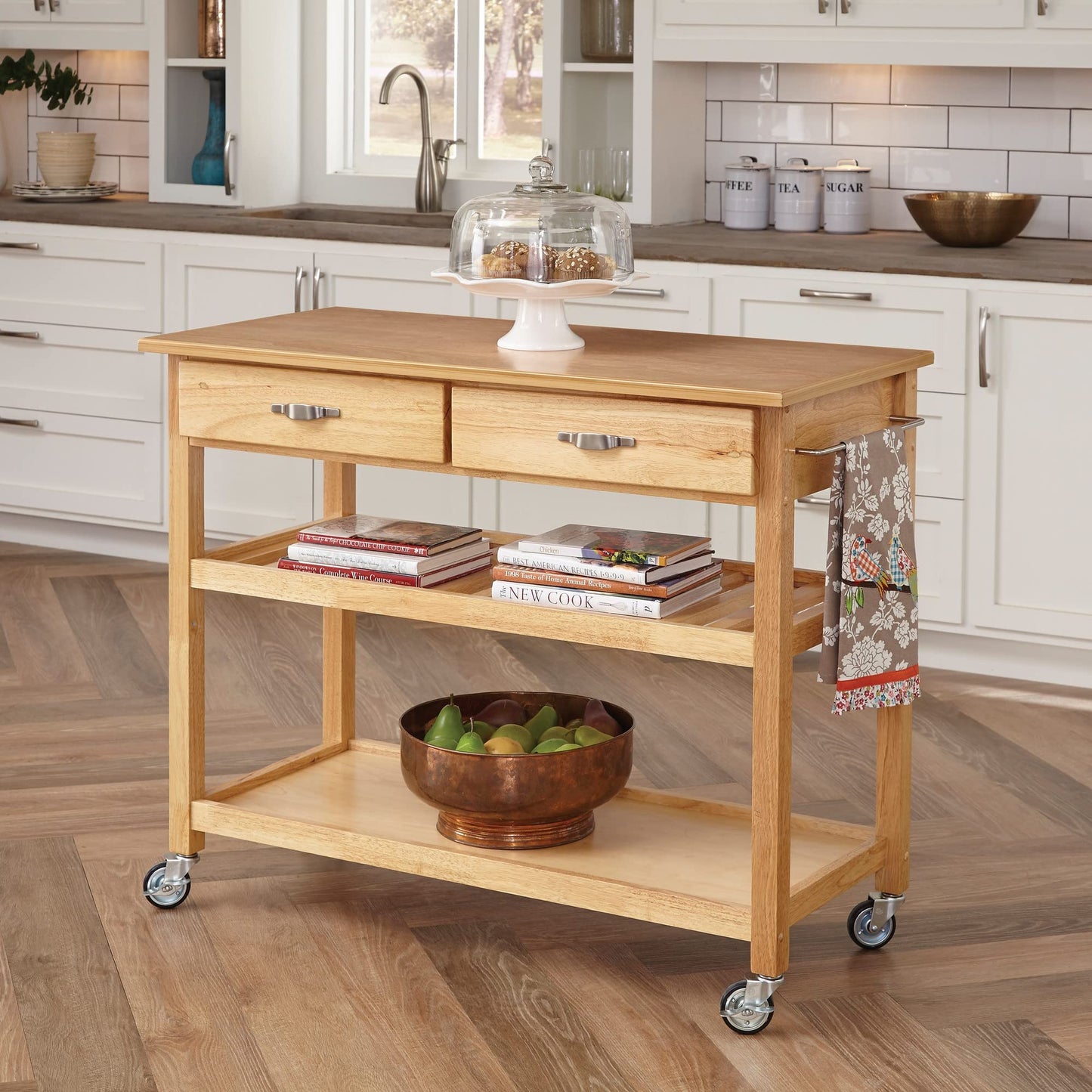 Homestyles Solid Wood Kitchen Cart, 44 Inch Width, Natural