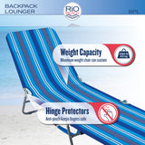 Rio Beach Portable Lay Flat Folding Backpack Beach Lounge Chair with Backpack Straps and Storage Pouch, Blue and Red Rio Brands