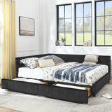 Queen Daybed with Storage Drawers, Modern Corner Tufted Velvet Upholstered Queen Size Sofa Day Bed Frame with Wooden Slats for Bedroom Guest Room Living Room, No Spring Boxes Needed, Black Antetek