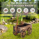 Beeveer Wooden Wagon Planter Box, Garden Planter with Wagon Wheels, Flower Cart for Patio Garden Balcony, Decorative Patio Planter Flowers Herbs Vegetables for Indoor Outdoor Decor, Brown (Classic) Beeveer