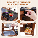 ROBUD Mud Kitchen for Kids Outdoor with Wheels, Wooden Outdoor Play Kitchen, Kids Mud Kitchen with Removable Sink & Faucet, Monteeori Toys for Children Ages 3+ Years, WG403 ROBUD