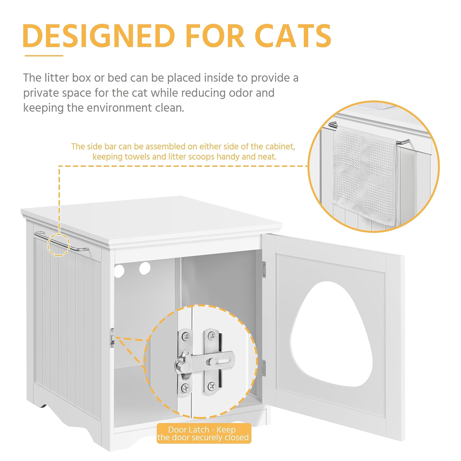 Yaheetech Cat Litter Box Enclosure, Litter Box Furniture Hidden with Towel Bar, Wooden Cat Washroom, Dog Proof Cat Litter Box Cabinet, Indoor Cat House, Side End Table, White - WoodArtSupply