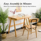 Cttasty Computer Desk with Drawers, Solid Wood Writing Desk, Mid Century Modern Home Office Desks, Oak Study Table, Small Desk for Bedroom, 29.1 H x 39.4 W x 21.7 D Inches, Natural Cttasty