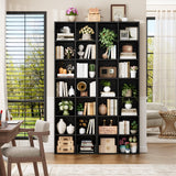 FOTOSOK 71'' Tall Bookshelf, Double Wide Media Tower Rack CD DVD Rack Display Cabinet with Adjustable Shelves, Tall Narrow Bookcase Black Bookshelf for Home Office, Black FOTOSOK