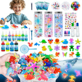 Make 3 Sensory Bottle, Glow-in-The-Dark Magic Gel Water Fairy Toy, DIY 100+ Aqua Water Squishy kit with 18 Shape Molds, 100ml Gels, 5L Bucket, Shell, Glitter, Pom-Poms, Arts Crafts for Kids Craft Spot!