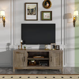 ChooChoo Farmhouse TV Stand, Wood Grooved Door Entertainment Center with Storage Cabinets and Open Shelves, Rustic Media Console up to 55 inches for Living Room, Bedroom, Grey Wash ChooChoo