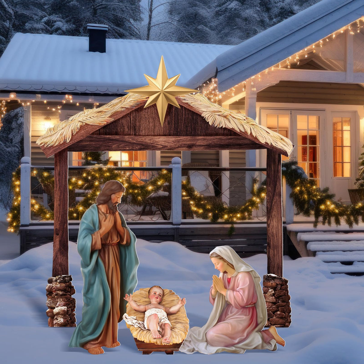 Cinnvoice Large Christmas Nativity Scene Holy Family Outdoor Yard Decoration Weatherproof PVC Christian Outside Decor Sets for Front Yard and Lawn Decor(Nativity Scene) Cinnvoice