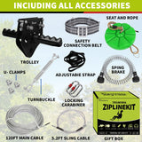 100ft /120ft /150ft Zip Line Kit for Kids and Adult Up to 330 lb with Zipline Spring Brake and Safety Harness, Zip line Trolley with Handle and Thickened Seat,for Backyard Playground Entertainment TT TRSMIMA