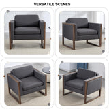 Kmax Modern Accent Chairs Set of 2, Charcoal Fabric Upholstered Club Chair, Comfy Arm Reception Chairs Living Room Chair for Hotel Conference, Walnut Wood Kmax