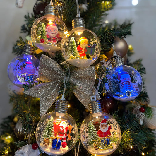 6 Pcs Christmas Tree Balls Ornaments ，Christmas Tree Decoration Balls，Warm Light Decorative Ball，3.15 inch Glowing Transparent Christmas Ball，Half Open Shape