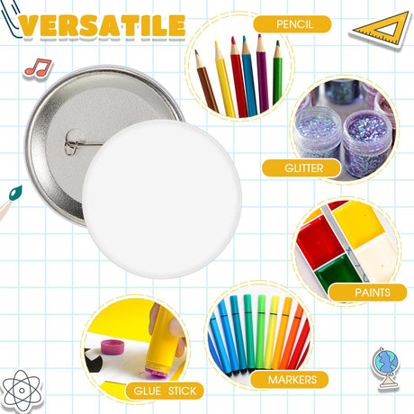 XunYee 20 Pcs Blank White Button Pins 2.25 Inch/ 58 mm DIY Craft Button with Pin White Pins Buttons Design Button Making Kit for DIY Crafts Christmas Craft Supplies, DIY Badges XunYee