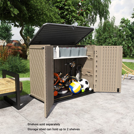 KINYING Outdoor Storage Shed - Horizontal Storage Box Waterproof for Garden, Patios, Backyards, Multi-Opening Door for Easy Storage of Garbage Cans, Tools, Lawn Mower, 26 Cubic Feet,Brown KINYING