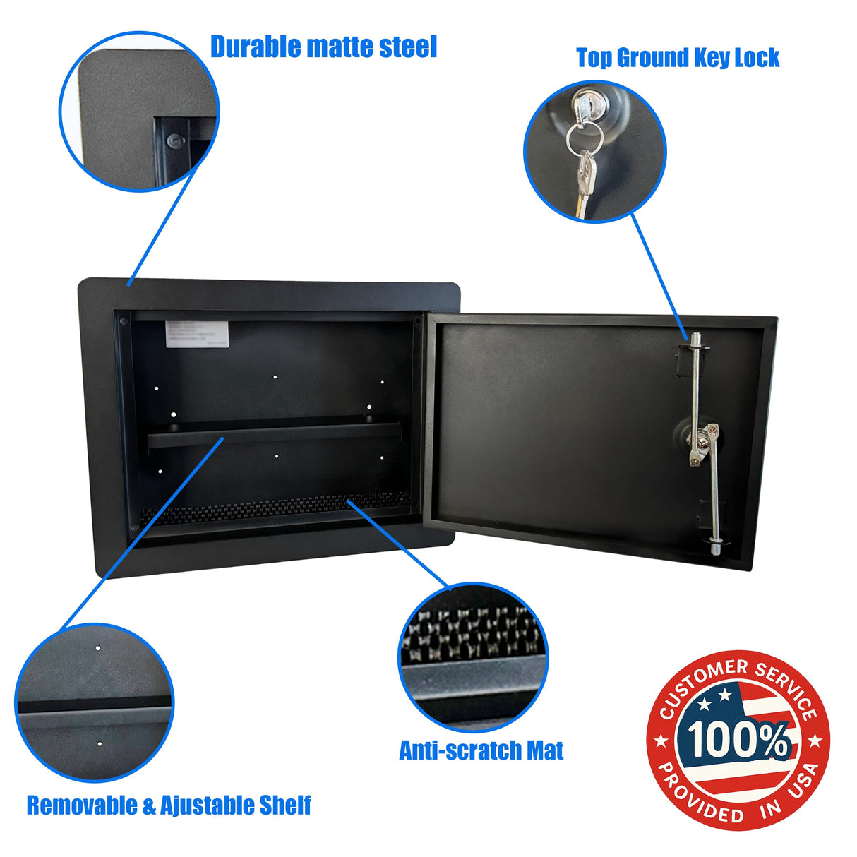 In-Wall Safe with Key Lock – Heavy-Duty Steel Lockable Hidden Wall Compartment for Secure Storage, Wall Safe Box for Jewelry, Cash, and Documents – 15.75-Inch Exterior Width, Black Plugsharge