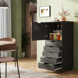 DEVAISE 5-Drawer Wood Dresser with Top Cabinet Storage, Mobile Chest of Drawers, Wide Storage Space for Home Office, Black DEVAISE