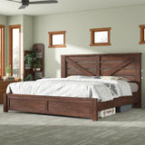 AMERLIFE King Size Farmhouse Bed Frame with Barn Door Headboard and Under Bed Storage AMERLIFE