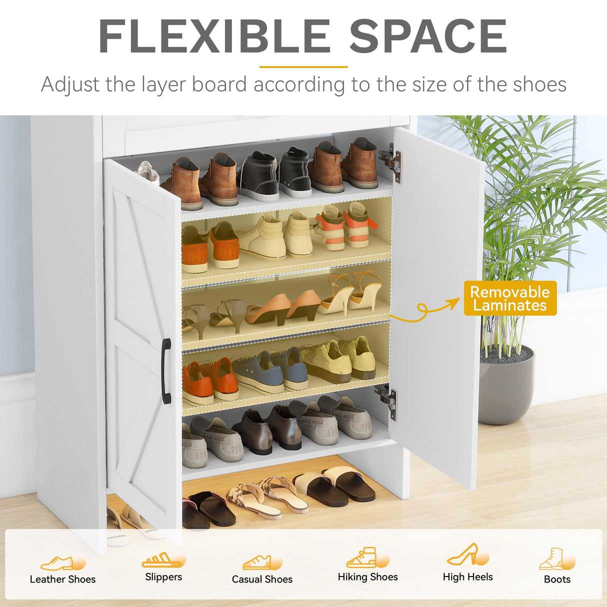 DWVO 6-Tier Shoe Cabinet with Doors & Drawer – Adjustable Shelves, Built-in Induction Strip for Entryway Living Room Storage (White) DWVO