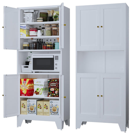 XIUSVON 69" High Bathroom Storage Cabinet, Modern Metal Pantry with Microwave Stand, Freestanding Linen Storage, Kitchen Hutch, Coffee Bar Hutch, Food Buffet Cabinet for Dining & Living Room XIUSVON