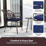 MaxMulti 3 Piece Wicker Patio Bistro Set, Outdoor Conversation Sets with 2 Rattan Patio Chairs and 1 Side Table, Rattan Patio Furniture for Balcony, Deck, Apartment Use (Blue) MaxMulti